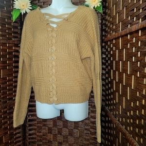 Full Circle Trends Sweater Top  Tan  Long Sleeve V-Neck Womens Size M